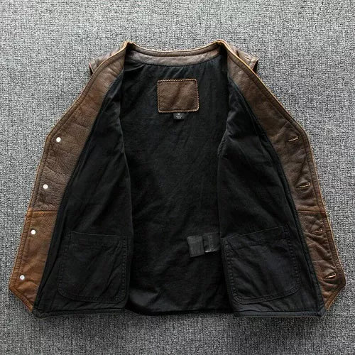 Motorcycle Distressed Brown Genuine Leather Vest