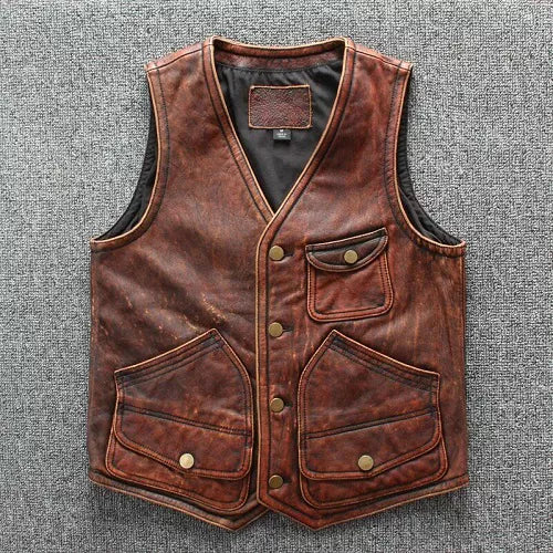 Motorcycle Tan Brown Genuine Leather Vest