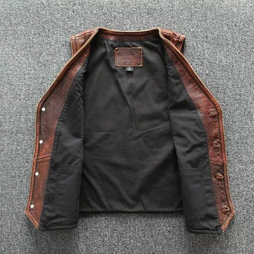 Motorcycle Tan Brown Genuine Leather Vest