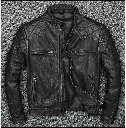 Motorcycle Vintage Cafe Racer Distressed Black Genuine Leather Jacket