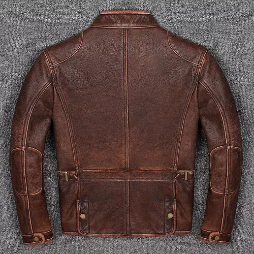 Motorcycle Vintage Distressed Brown Cafe Racer Genuine Leather Jacket