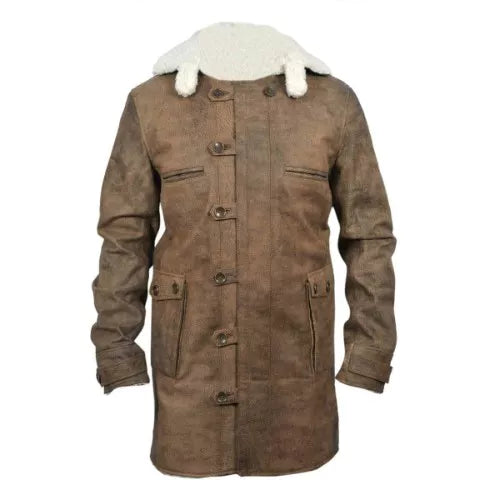 New Bane Coat Distressed Brown Genuine Cowhide Leather Jacket Faux Shearling