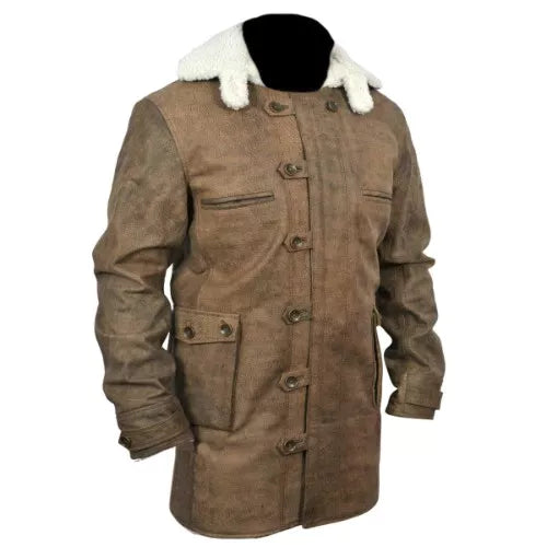 New Bane Coat Distressed Brown Genuine Cowhide Leather Jacket Faux Shearling