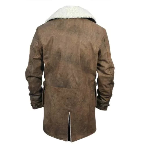 New Bane Coat Distressed Brown Genuine Cowhide Leather Jacket Faux Shearling