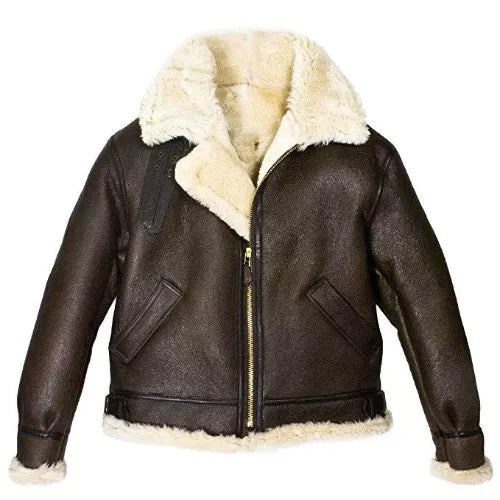 B4 Brown Genuine Leather Jacket Faux Shearling