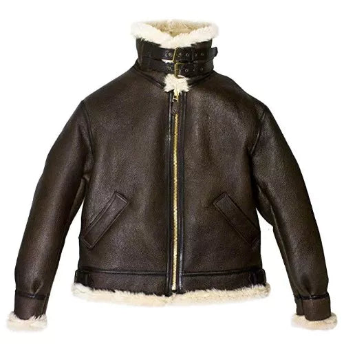 B4 Brown Genuine Leather Jacket Faux Shearling