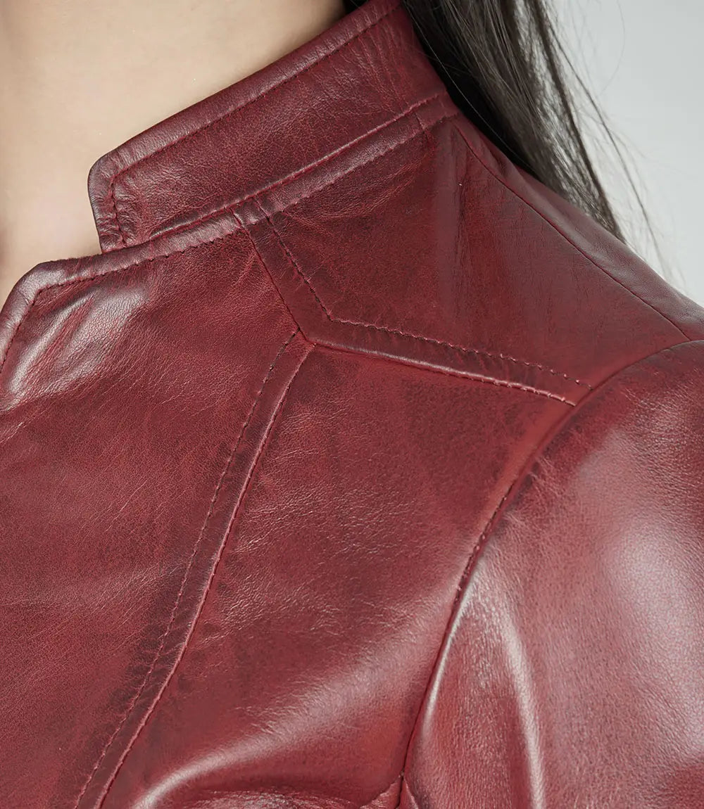 Womens Slim Fit Maroon Leather Jacket