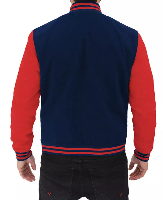 Men's Red and Navy Blue Varsity Jacket - Baseball-Style Jacket