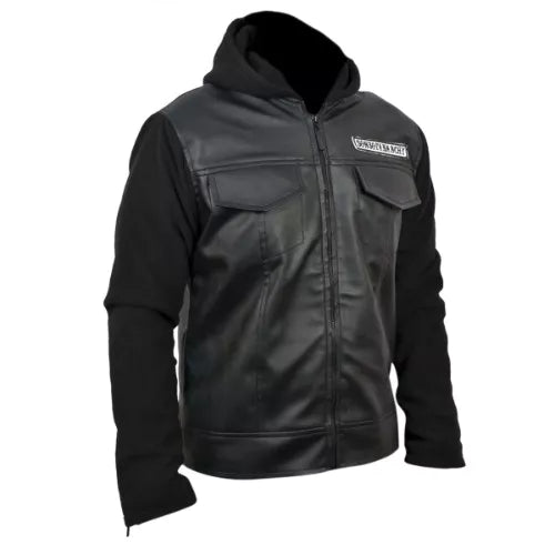 Sons Of Anarchy Black Faux PU Leather Jacket with Hoodie