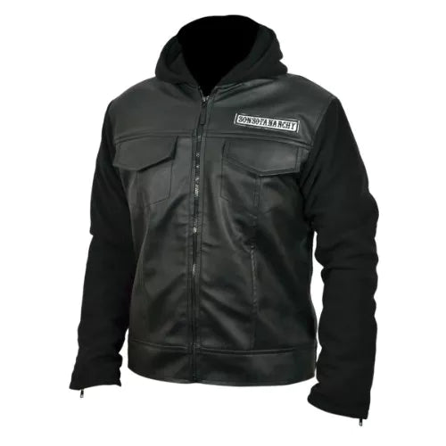 Sons Of Anarchy Black Faux PU Leather Jacket with Hoodie