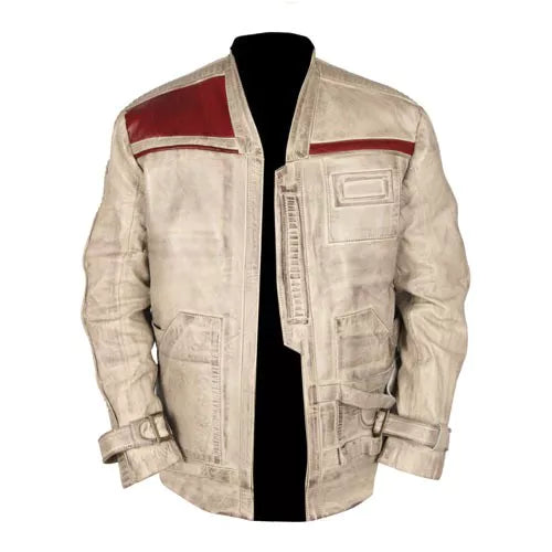 Star Wars Finn Distressed White Genuine Leather Jacket Waxed