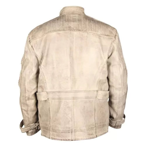 Star Wars Finn Distressed White Genuine Leather Jacket Waxed