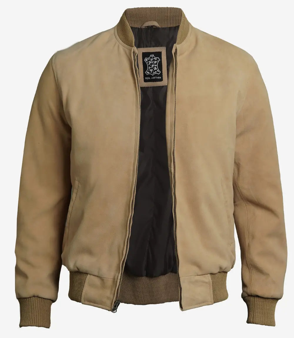 Men's Classical Camel Suede Bomber Jacket