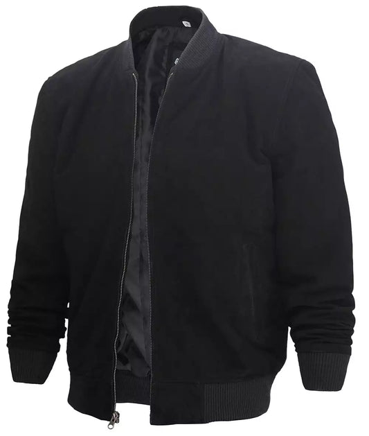 Premium Black Suede Bomber Jacket for Men