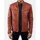 Tan Brown Leather Biker Jacket