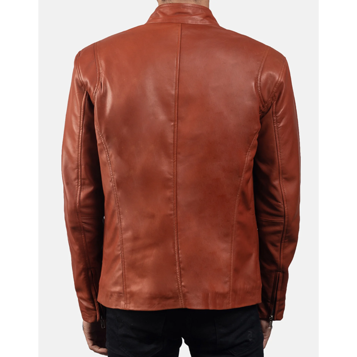 Tan Brown Leather Biker Jacket