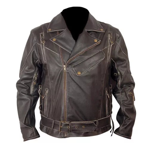 Terminator Distressed Black Biker Leather Jacket