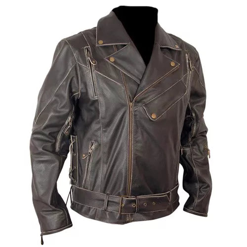 Terminator Distressed Black Biker Leather Jacket