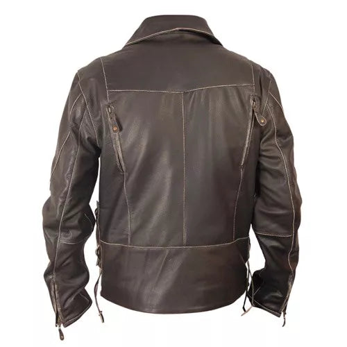 Terminator Distressed Black Biker Leather Jacket