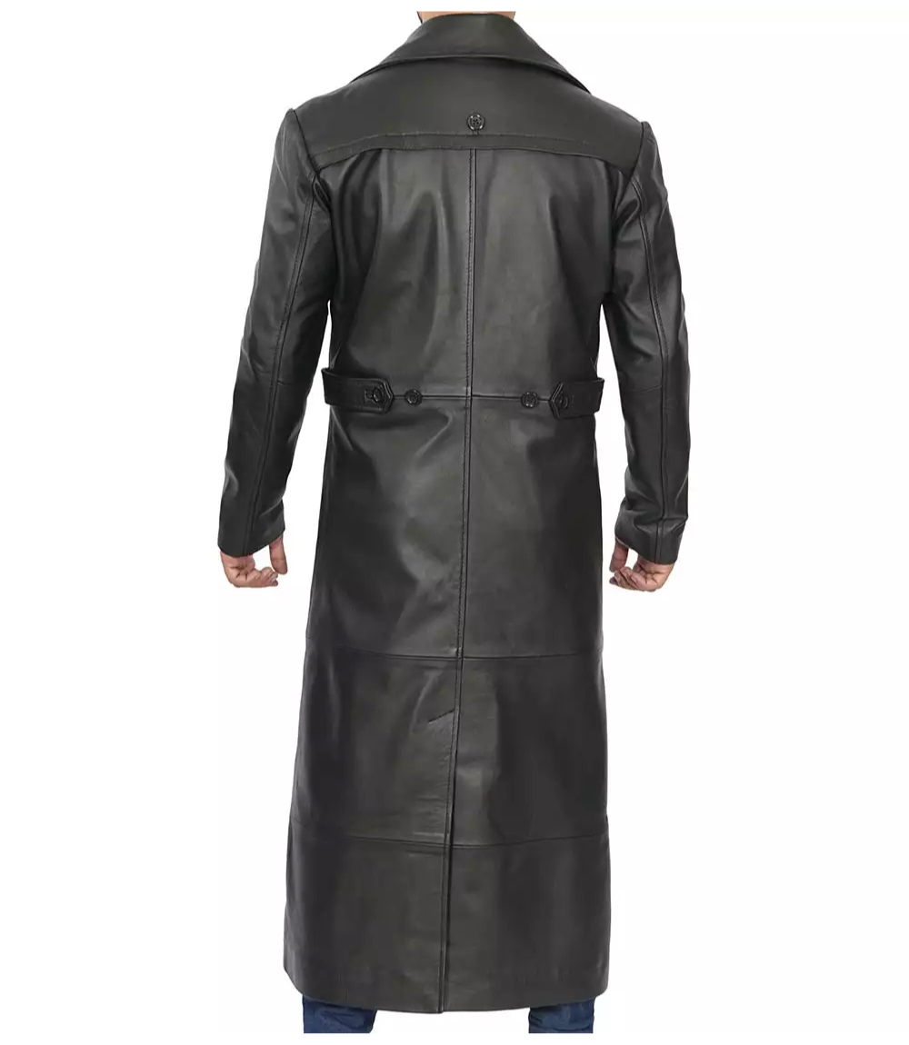 Men's Black Full-Length Leather Trench Coat