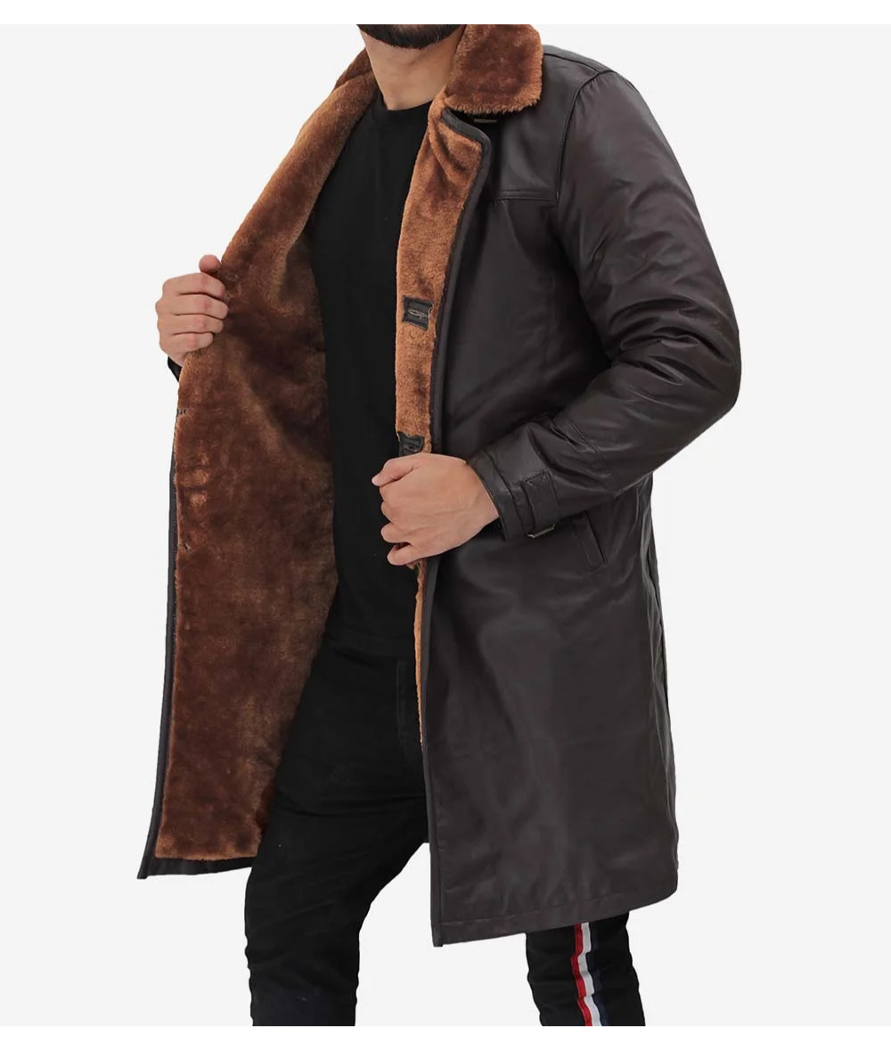 Men's Dark Brown Real Leather Shearling Coat