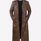 Men's Brown Full Length Leather Coat - Duster Coat