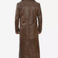 Men's Brown Full Length Leather Coat - Duster Coat