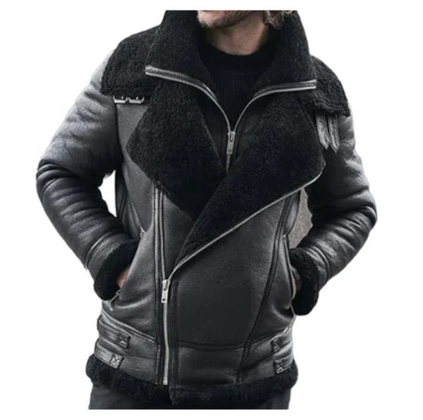 Men's B3 Classic Faux Shearling Black Bomber Leather Jacket