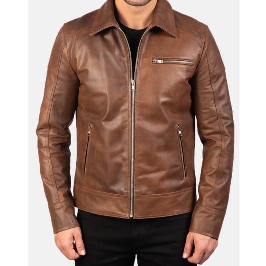 Brown Lavendard Biker Leather Jacket