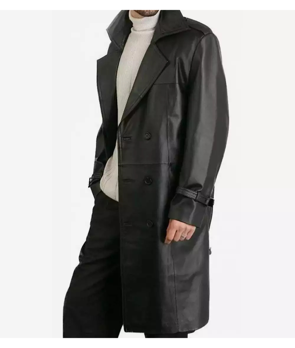 Men's Double-Breasted Premium Black Lambskin Leather Coat