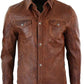 Washed And Waxed Genuine Lambskin Leather Distressed Brown Shirt