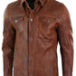 Washed And Waxed Genuine Lambskin Leather Distressed Brown Shirt