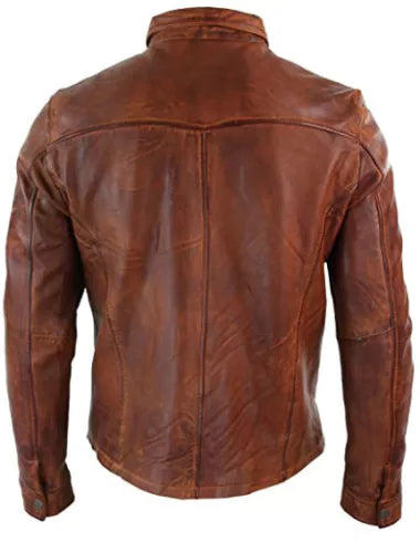 Washed And Waxed Genuine Lambskin Leather Distressed Brown Shirt