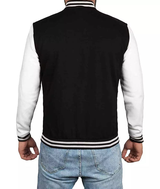 Men's Black and White Letterman Baseball Jacket - Bomber Style