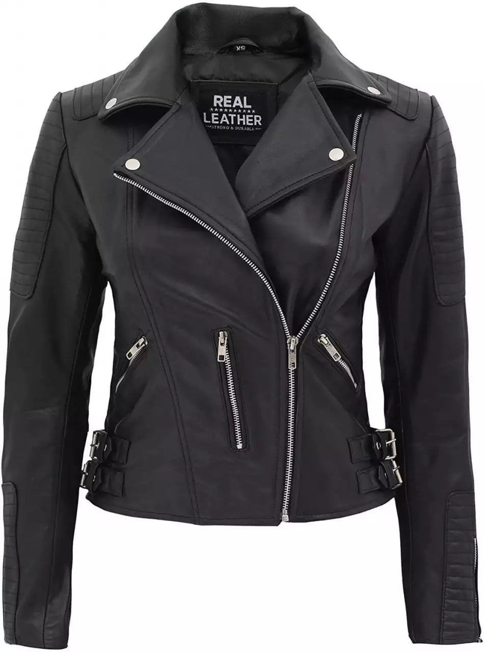 Womens Finest Leather Black Moto Jacket