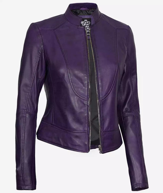 Women's Modern Purple Fit Biker Leather Jacket