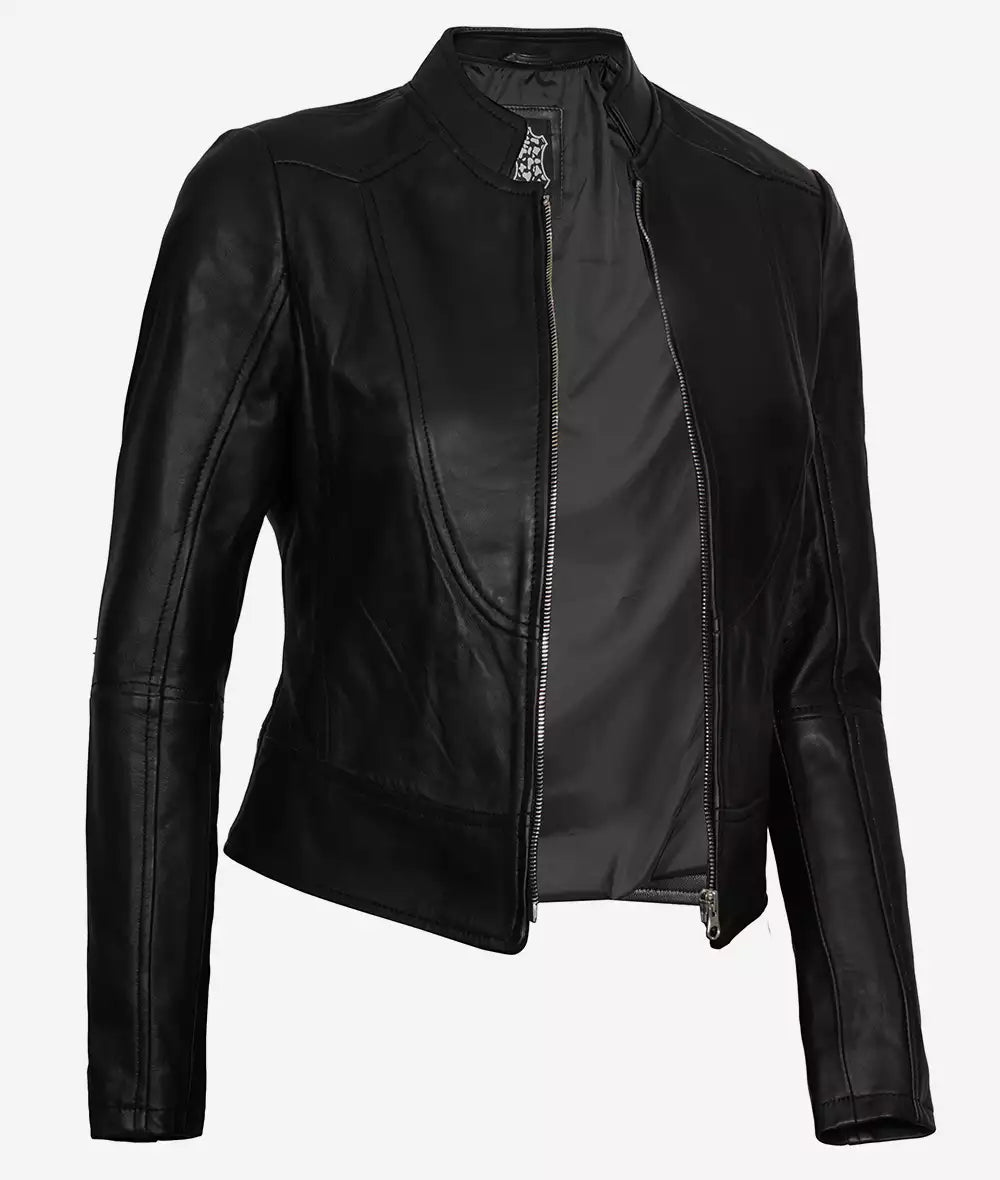 Women's Slim Fit Black Leather Biker Jacket