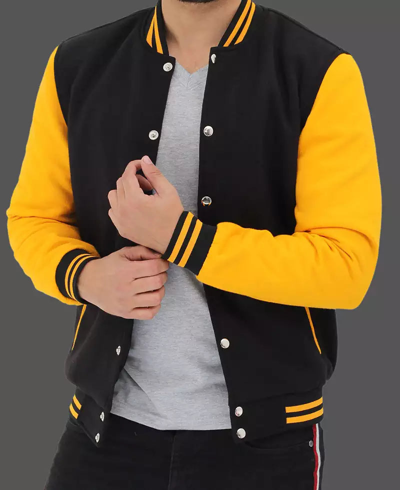 Men's Black & Yellow Letterman Varsity Jacket