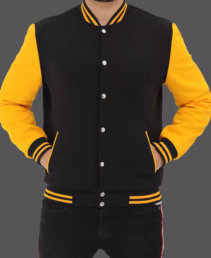 Men's Black & Yellow Letterman Varsity Jacket