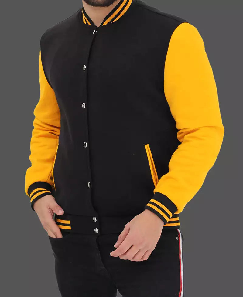 Men's Black & Yellow Letterman Varsity Jacket