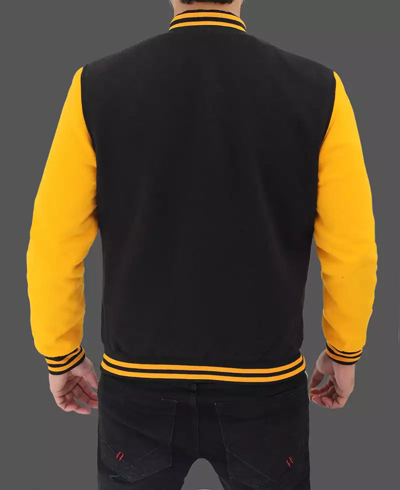 Men's Black & Yellow Letterman Varsity Jacket