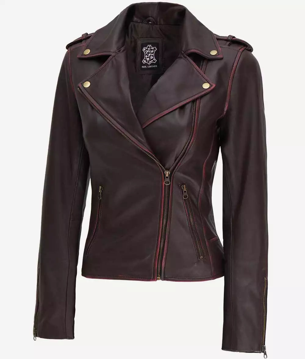 Women's Dark Brown Asymmetrical Moto Leather Jacket