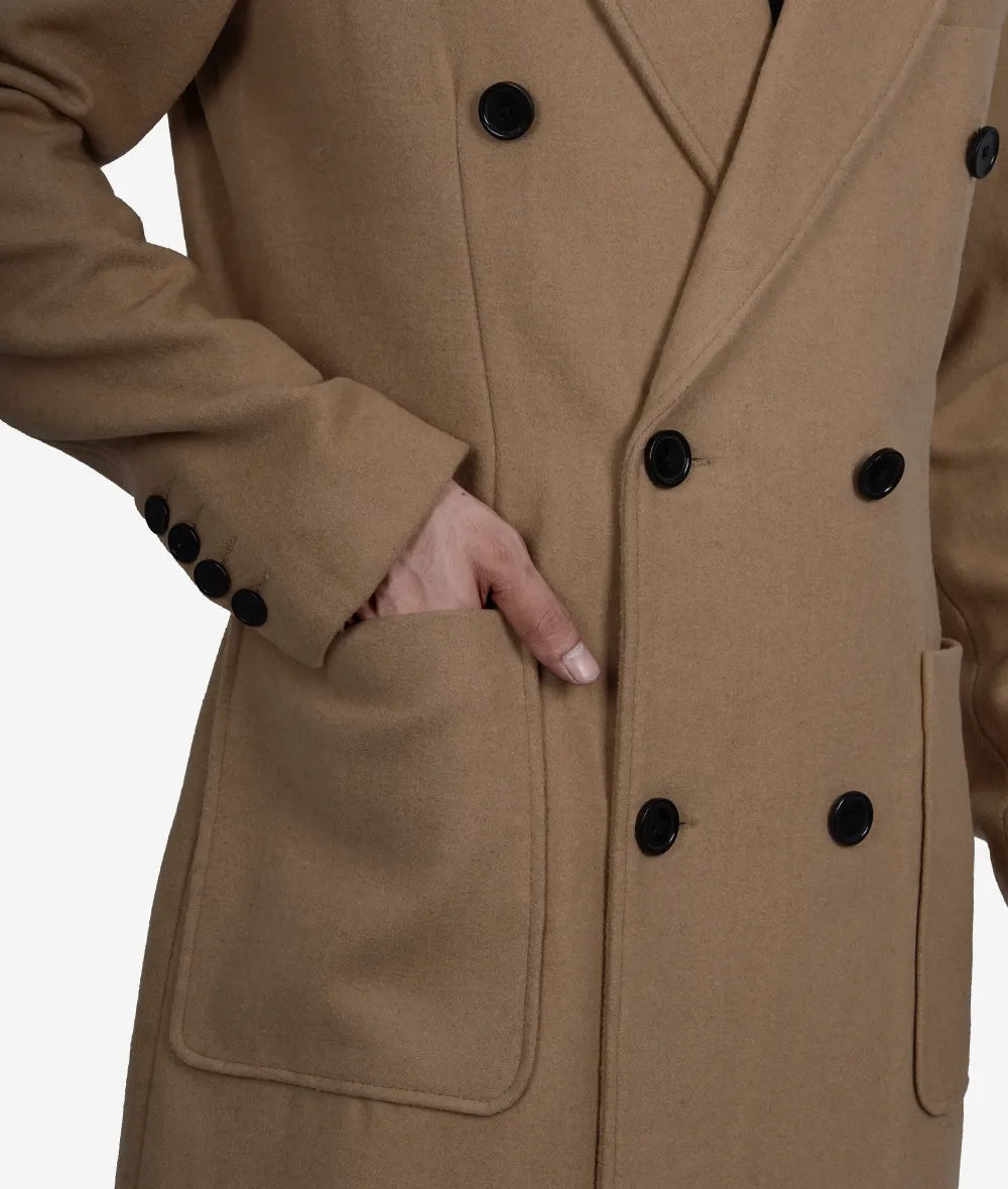 Men's Beige Double Breasted Wool Coat