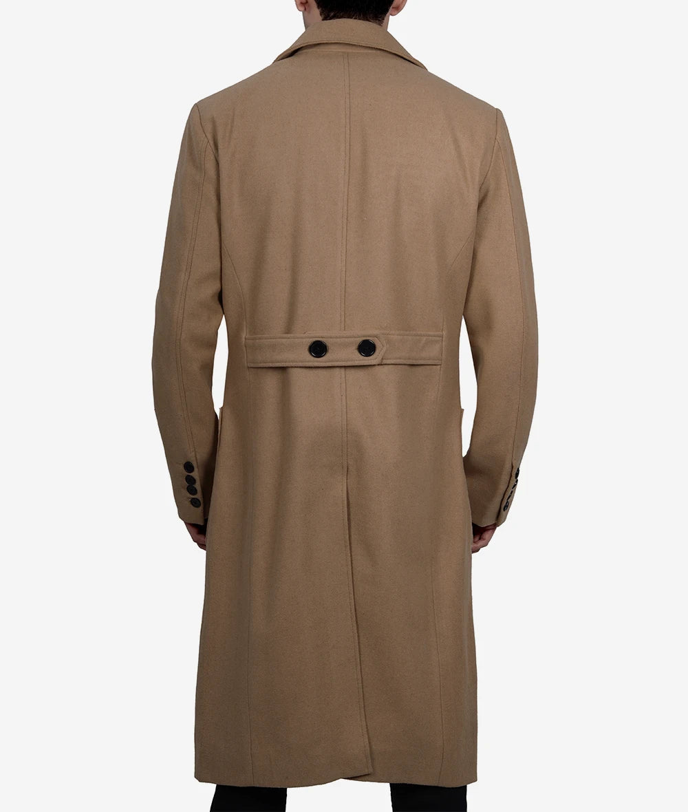 Men's Beige Double Breasted Wool Coat