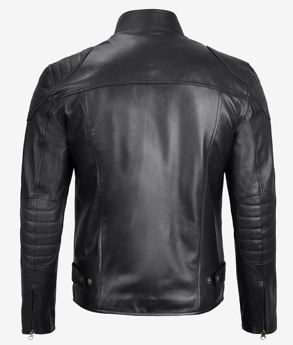 Men's Cafe Racer Black Lambskin Leather Jacket