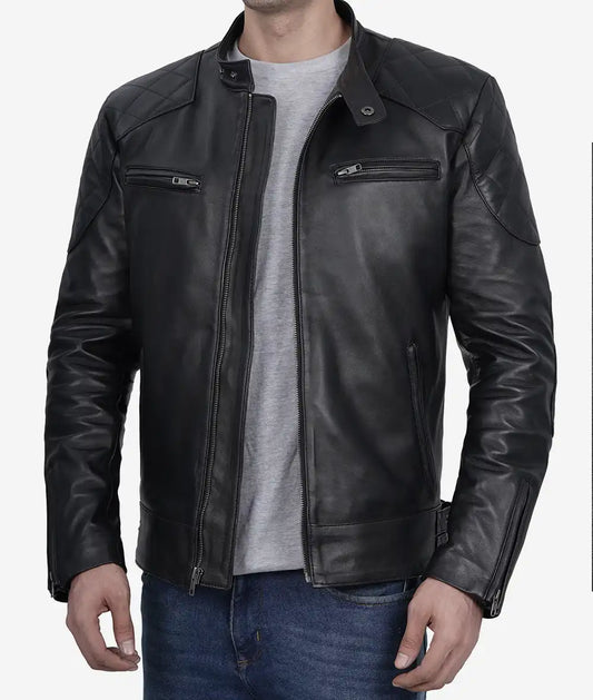 Men's Black Cafe Racer Leather Jacket