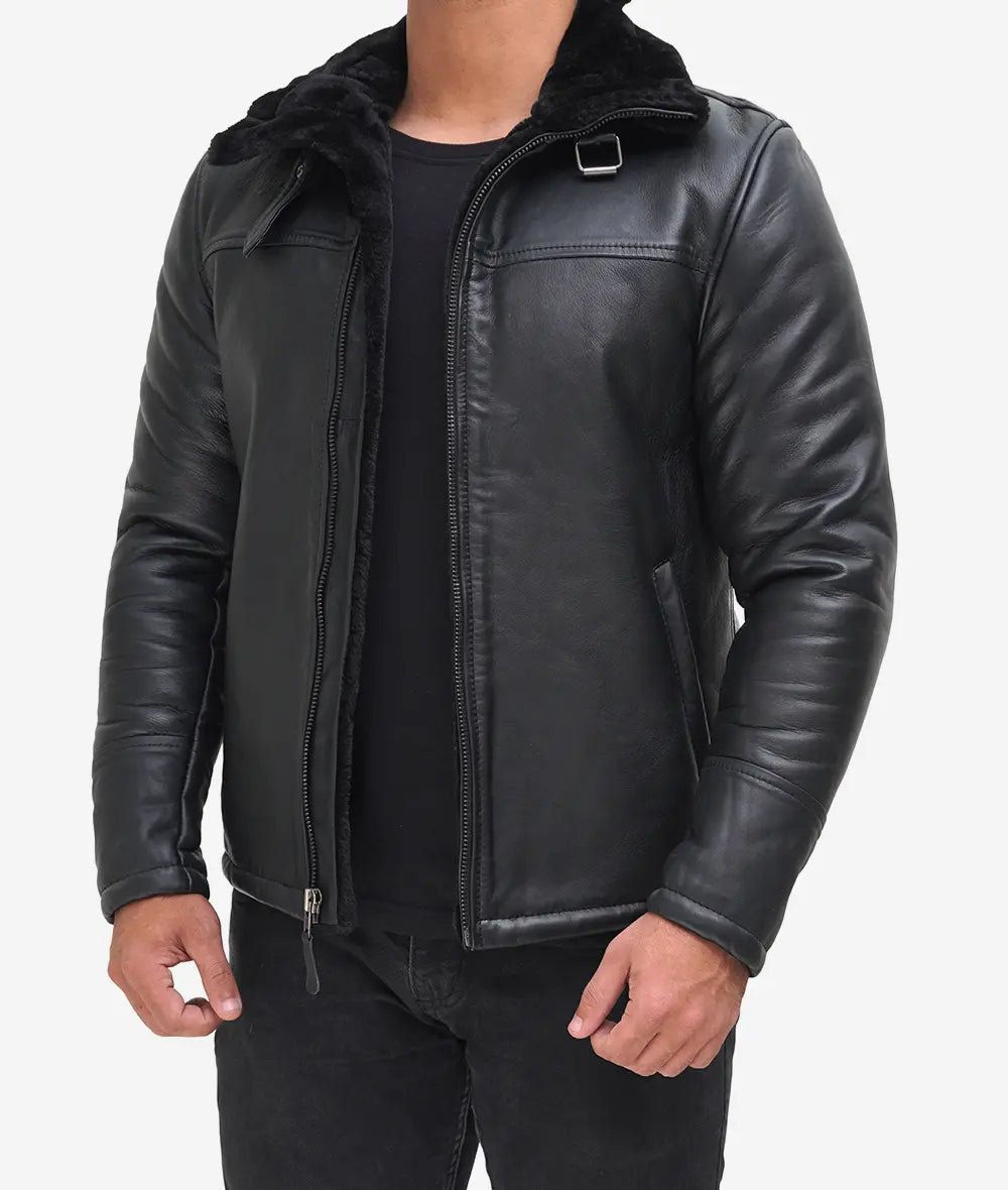 Men's B3 Bomber Shearling Black Leather Jacket