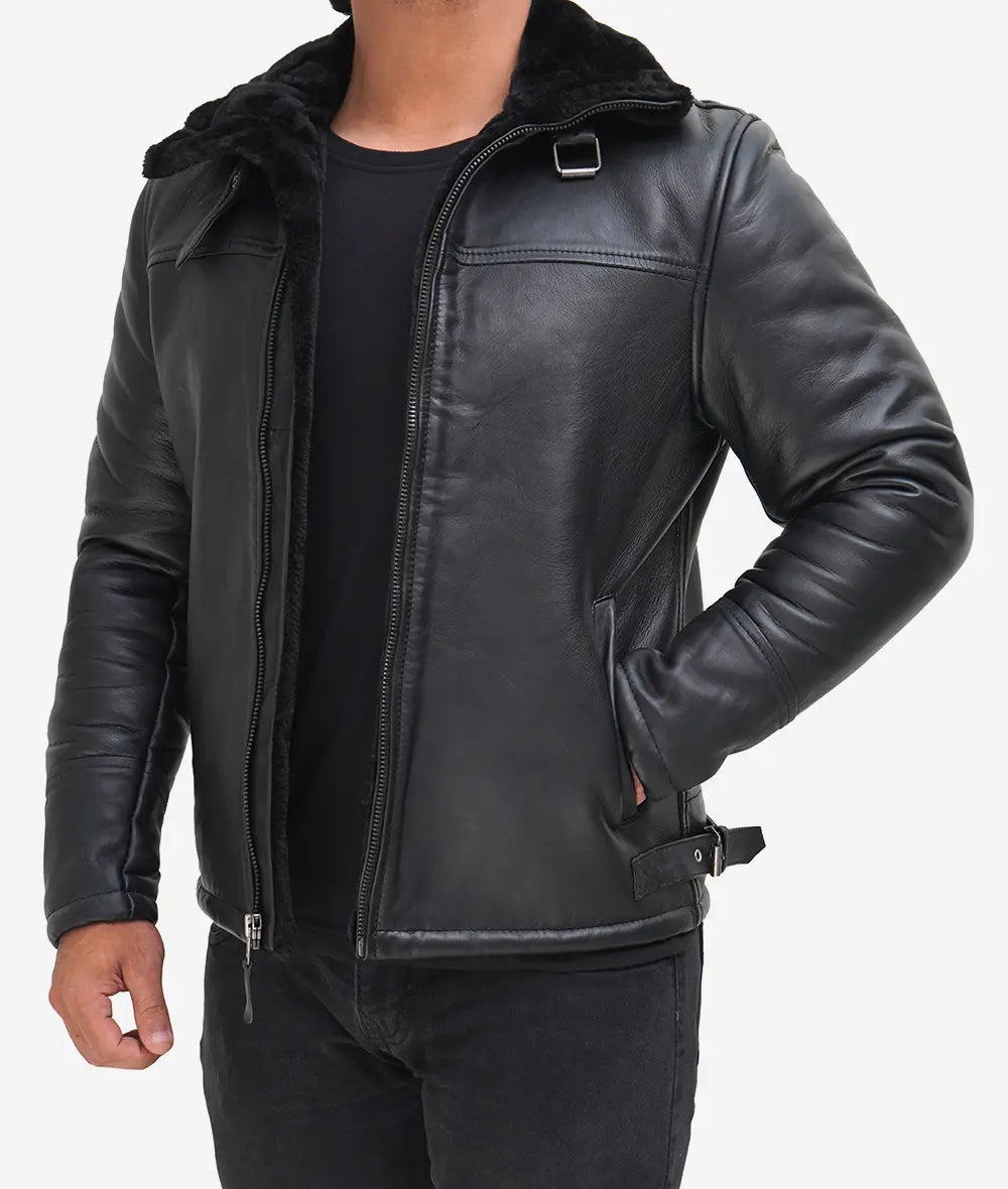 Men's B3 Bomber Shearling Black Leather Jacket