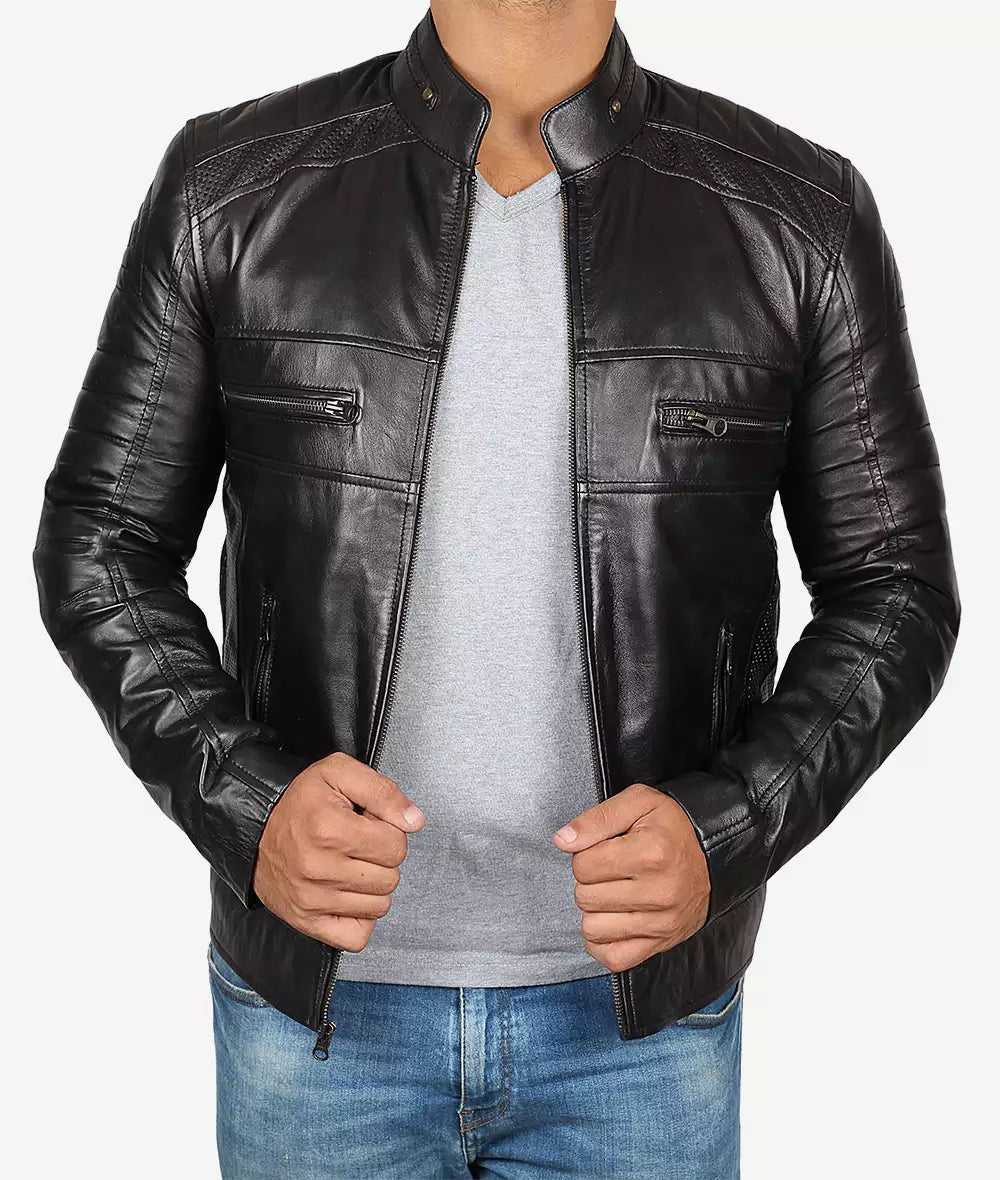 Men's Black Premium Cafe Racer Leather Jacket