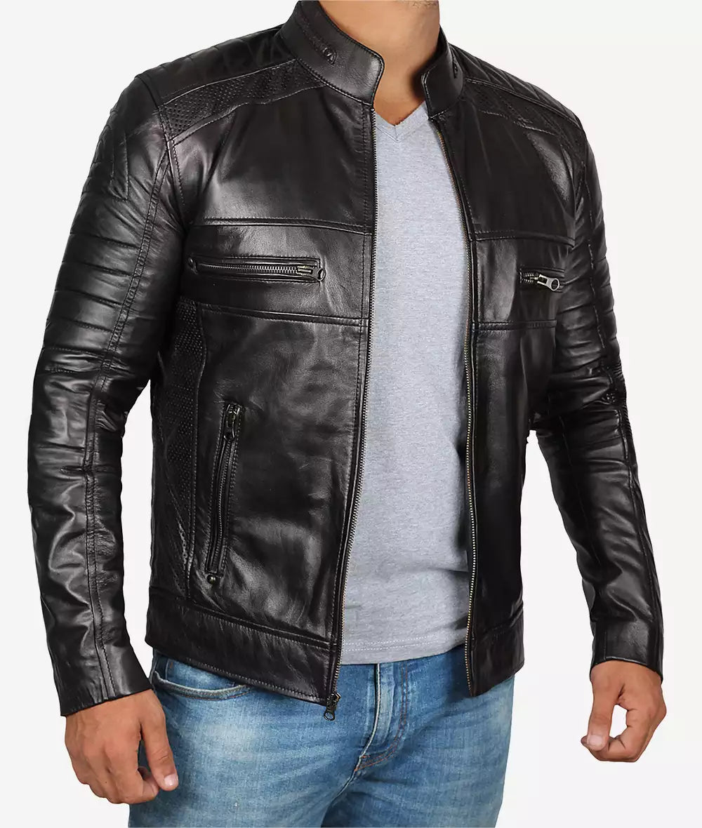 Men's Black Premium Cafe Racer Leather Jacket